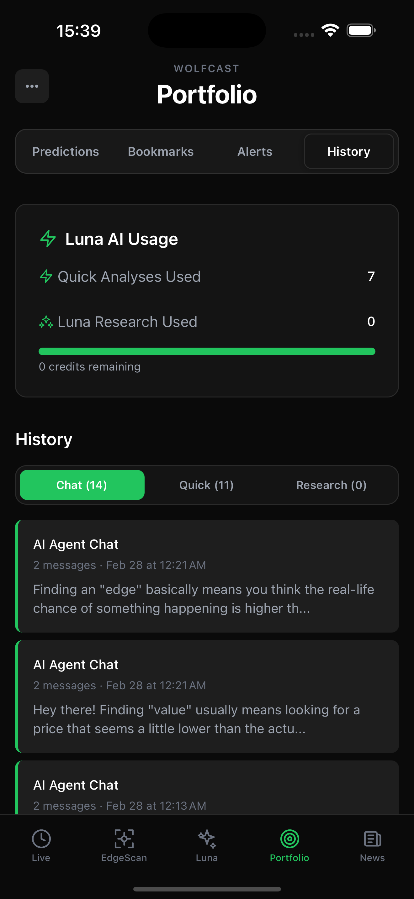 Wolfcast Portfolio screen